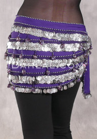 Five Row Egyptian Bead and Coin Hip Scarf - Purple with Purple Iris and Silver