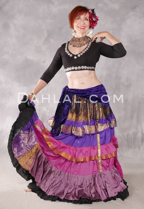 MOONLIGHT AVALON II 12 Yard Silk Tiered Ruched Skirt - Taupe, Lavender, Pink, Mauve & Gold