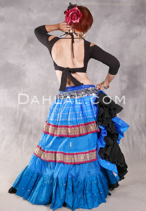 MOONLIGHT AVALON II 12 Yard Silk Tiered Ruched Skirt - Medium Blue, Red, Lavender and Gold
