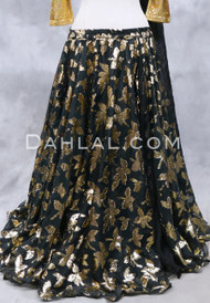 Golden Leaves Double Chiffon Skirt - Black and Metallic Gold