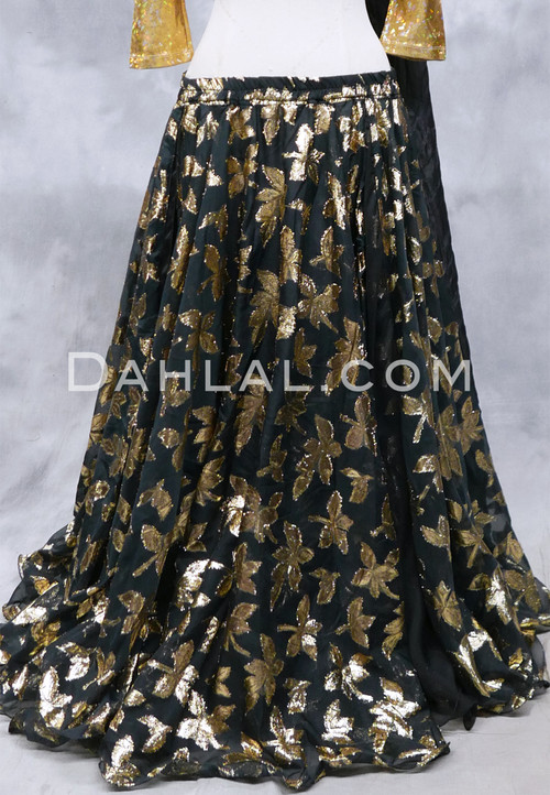 Golden Leaves Double Chiffon Skirt - Black and Metallic Gold