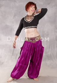 LUNA JADE Draped Silk Brocade Harem Pant - Magenta