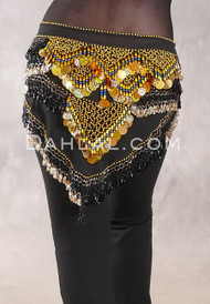 Egyptian Deep V Beaded Hip Wrap and Teardrop Beads - Black with Gold, Black and Royal Blue