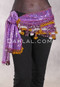 Beaded 3-Row Egyptian Sequin Hip Scarf - Purple with Silver, Cream Iris and Amethyst