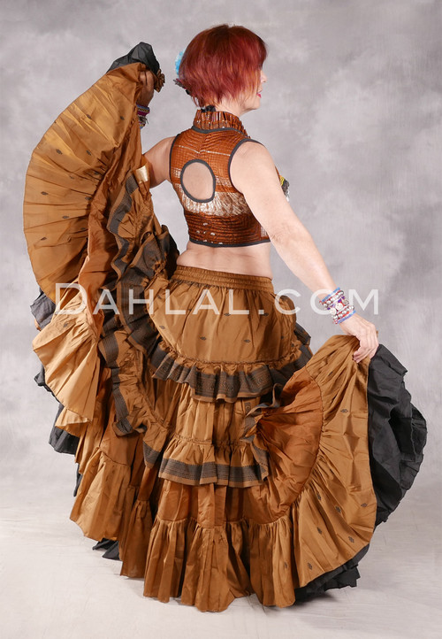 MOONLIGHT AVALON 25 Yard Silk Tiered Ruched Skirt - Bronze, Black and Light Gold