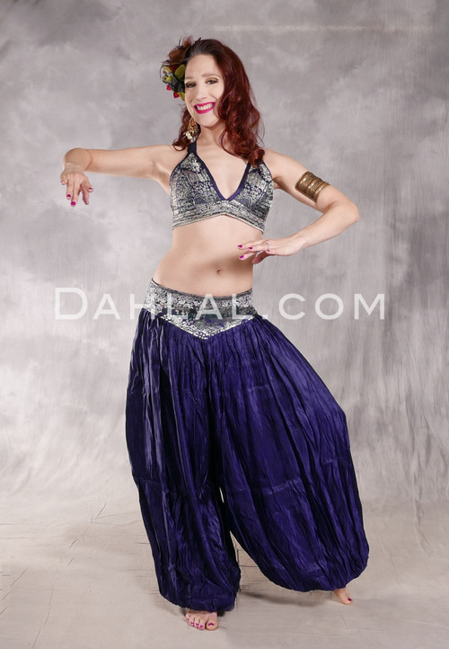 LUNA JADE II Silk Brocade Harem Pant and Small Halter Top Set - Indigo, Silver, Black and Forest Green