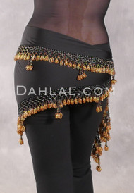 DYNASTY Wide Row Beaded Hip Scarf - Black with Gold