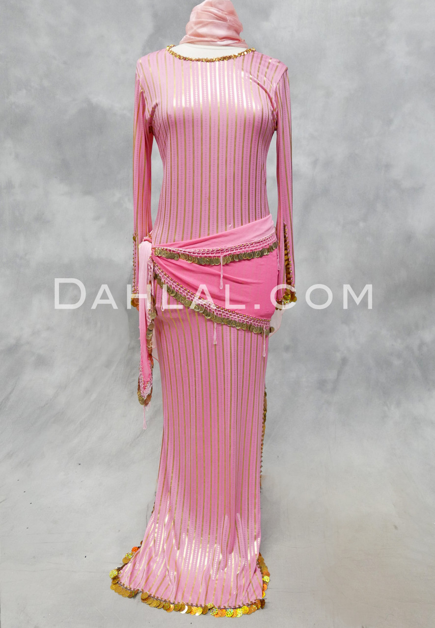 JEWEL OF JAKARTA Egyptian Dress - Pink and Gold, Size Large - Dahlal  Internationale