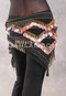 Deep V Beaded Egyptian Hip Scarf With Teardrop Beads - Black with Gold, Black and Multi-color