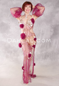 COMING UP ROSES Egyptian Dress - Deep Wine, Gold, White and Pink