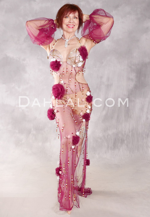 COMING UP ROSES Egyptian Dress - Deep Wine, Gold, White and Pink