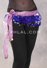Two Layer Paillette and Coin Egyptian Hip Scarf - Lavender and Pink with Gold
