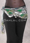 Egyptian Hip Scarf With Beads And Coins - Graphic Print with Silver, Green and Olive Iris