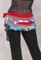 Egyptian Hip Scarf With Beads And Coins - Red with Turquoise and Silver