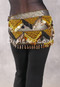 Egyptian Hip Scarf With Beads And Coins - Metallic Antique Gold with Gold and Black