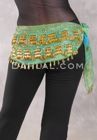 Egyptian Hip Scarf with Beads - Watercolor Print with Gold