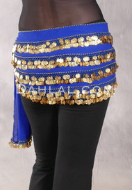 Five Row Egyptian Coin Hip Scarf - Royal Blue and Gold