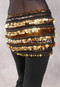 Five Row Egyptian Coin Hip Scarf - Metallic Black and Gold Stripe with Gold