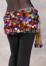 Egyptian Hip Wrap with Paillettes - Golden Animal Print with Multi-color