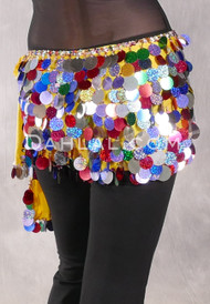 Egyptian Lycra Hip Wrap with Paillettes - Yellow with Multi-color