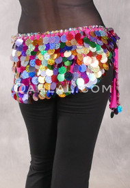 Egyptian Lycra Hip Wrap with Paillettes - Pink with Multi-color