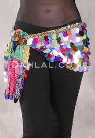 Egyptian Burnout Velvet Hip Wrap with Paillettes - Rainbow Gradient with Multi-color