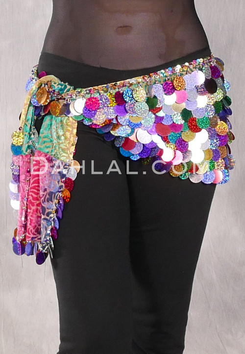Egyptian Burnout Velvet Hip Wrap with Paillettes - Rainbow Gradient with Multi-color