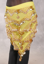Egyptian Pyramid Multi-Row Bead and Coin Hip Shawl - Yellow and Gold