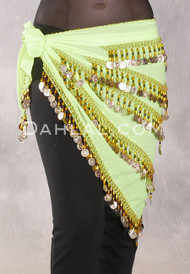 Egyptian Multi-Row Bead and Coin Hip Shawl - Lime, Gold and Black