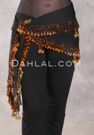 DYNASTY Wide Row Beaded Hip Scarf - Black with Gold, Goldenrod and Copper