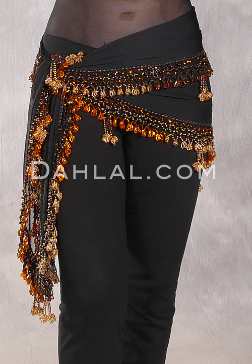 DYNASTY Wide Row Beaded Hip Scarf - Black with Gold, Goldenrod and Copper
