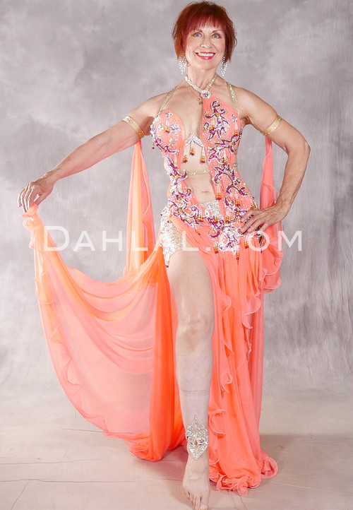 CORAL TEMPTATION Egyptian Dress - Coral, Nude, Magenta and Silver