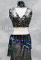 Paillette and Beaded Fringe Head and Hip Scarf Set- Black Velvet with Multi-Color