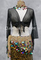 Paillette and Beaded Fringe Head and Hip Scarf Set- Nude Lycra with Multi-Color
