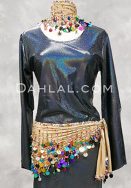 Paillette and Beaded Fringe Head and Hip Scarf Set- Nude Lycra with Multi-Color
