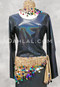 Paillette and Beaded Fringe Head and Hip Scarf Set- Nude Lycra with Multi-Color
