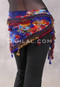 DYNASTY Wide Row Beaded Hip Scarf - Multi-color Floral with Gold, Royal Blue and Red