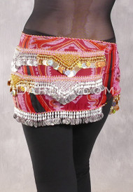 Egyptian Hip Scarf With Beads And Coins - Graphic Print with Gold and Silver