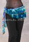 DENDERA Two Layer Paillette and Coin Egyptian Hip Scarf - Graphic Print with Turquoise and Gold