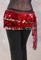 DENDERA Two Layer Paillette and Coin Egyptian Hip Scarf - Wine with Red and Gold