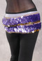 DENDERA Two Layer Paillette and Coin Egyptian Hip Scarf - Gray with Lavender and Gold