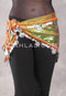 Single Row Egyptian Coin Hip Scarf with Multi-size Coins -Iridescent Orange with Silver