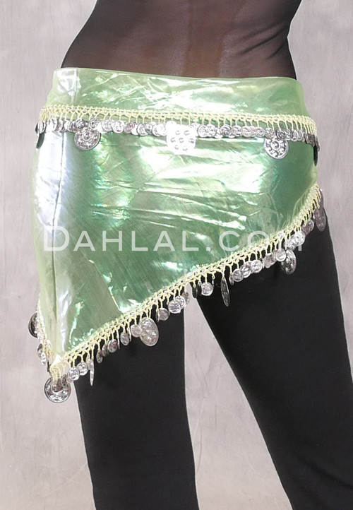 Single Row Egyptian Coin Hip Scarf with Multi-size Coins - Iridescent Yellow with Silver