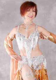 TAHIA Egyptian Beaded Bra and Belt Set - Silver