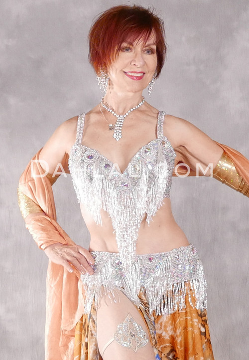 TAHIA Egyptian Beaded Bra and Belt Set - Silver