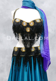 TAHIA Egyptian Beaded Bra and Belt Set - Black & Gold