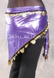 Single Row Egyptian Coin Hip Scarf with Multi-size Coins - Lavender and Gold