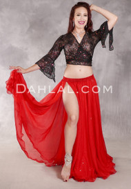 SPARKLE Double Chiffon Skirt - Red with Gold