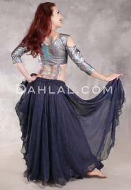 SPARKLE Double Chiffon Skirt - Navy with Silver