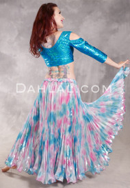 Satin Pleated Circular Skirt - White, Turquoise and Pink